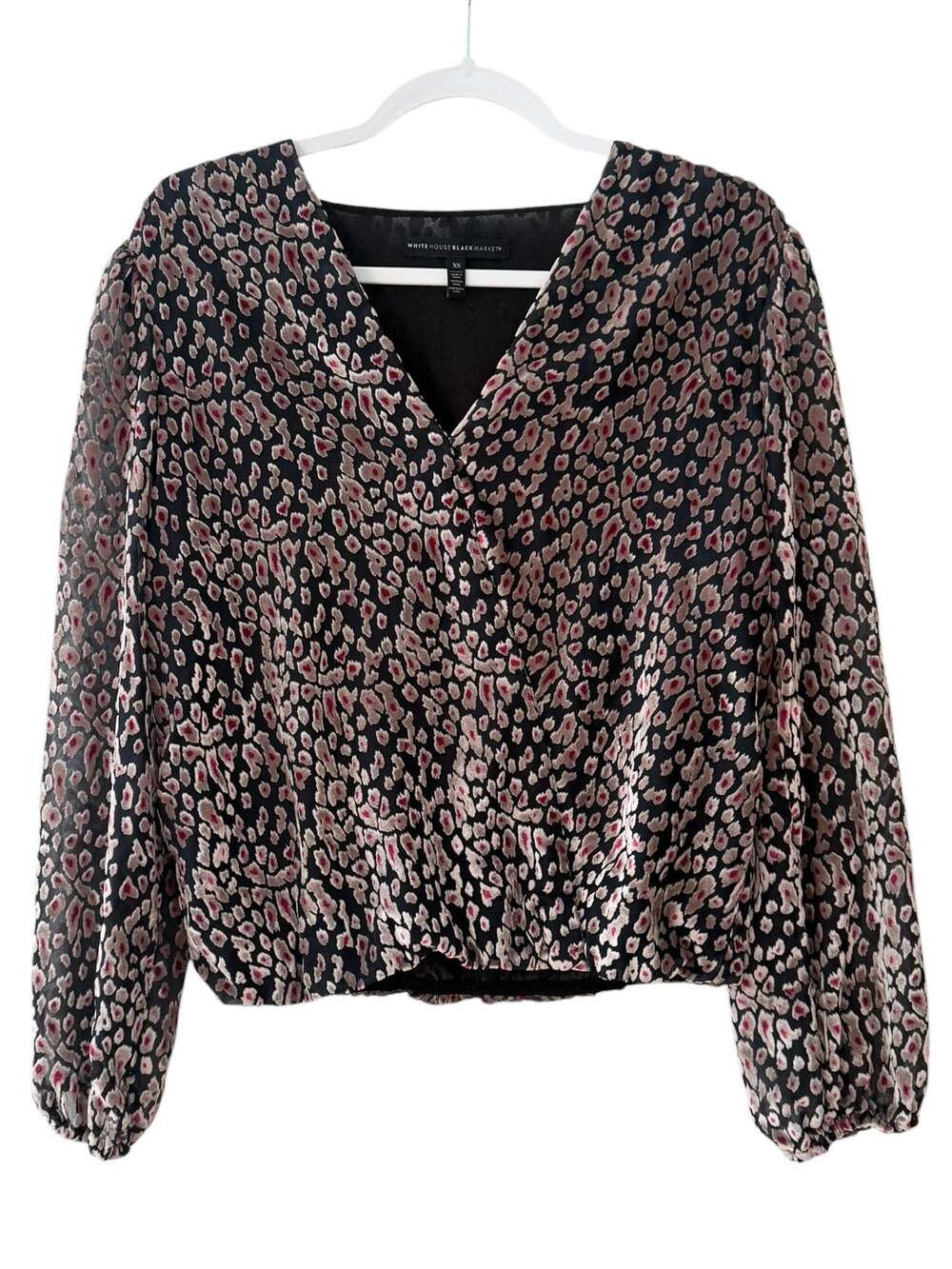 White House Black Market Animal Print V-Neck Blouse XS